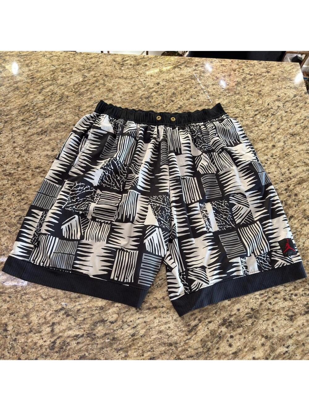 Jordan black and white geometric pattern shorts with a retro vibe